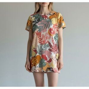 MINKPINK XS Tropical Fruit Print Dress Grapefruit Lemon Orange Artsy Preppy